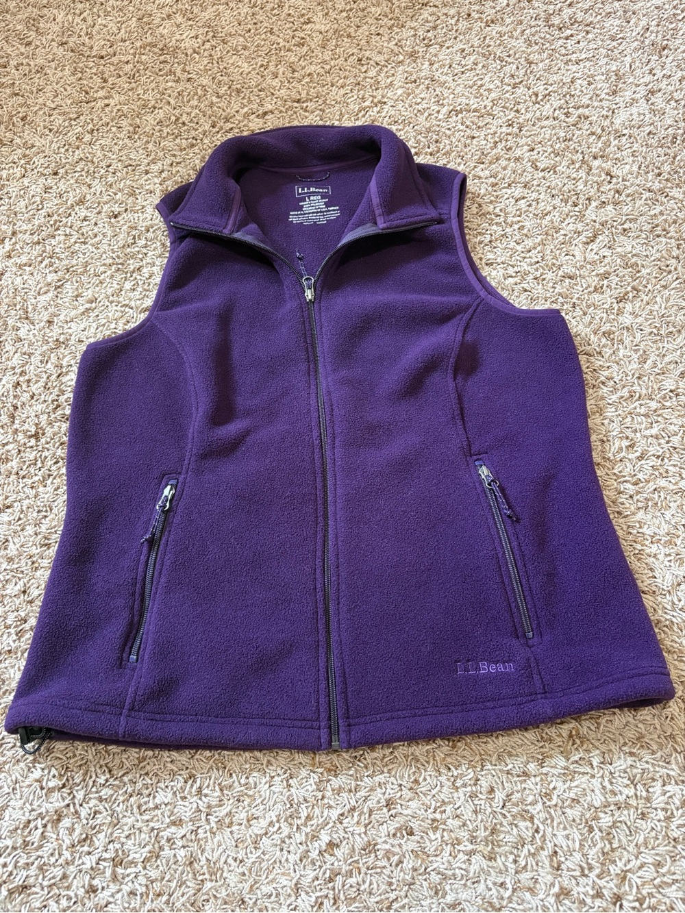 L.L. Bean Purple Fleece Vest with Zip Pockets Women’s size Large
